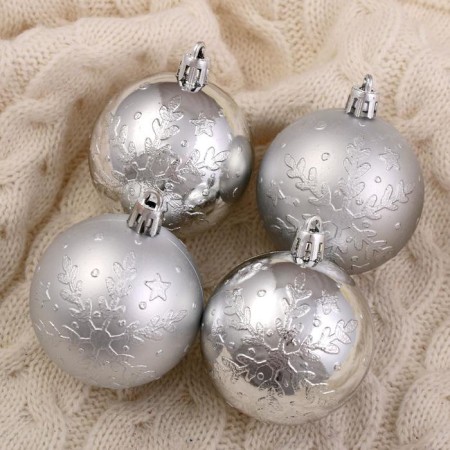 Set of balls plastic D -6 cm, 6 pcs "Midas - Snowflakes" silver