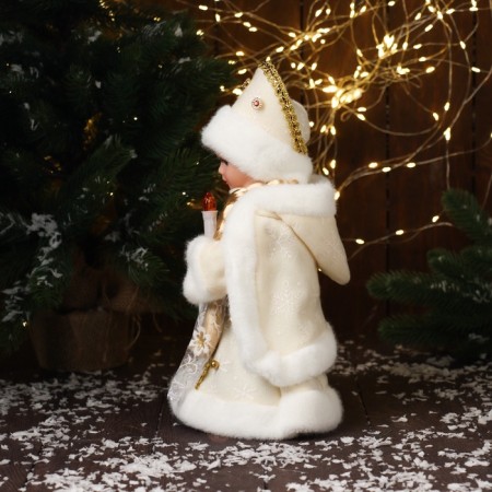 Snow Maiden "In a fur coat with beads and in a kokoshnik" moves, with a backlight, 30x18 cm, gold-2