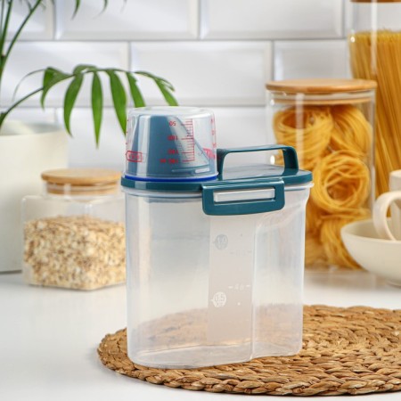 A plastic container for storing bulk products with a dispenser, 1 kg, 17 × 10.5 × 22 cm, the color is transparent-7