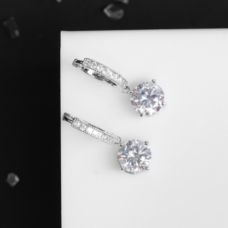 Earrings with “Bloom” rhinestones semicircular fastening, white color in silver-2