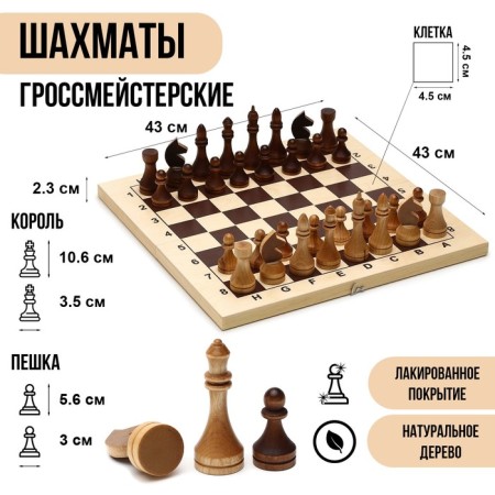 Chess Wooden Grandmaster, tournament 43 x 43 cm, King H-10.6 cm, pawn H-5.6 cm