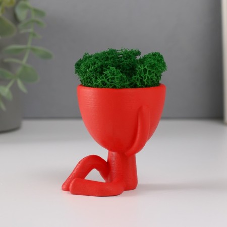 Kashpo concrete mini "Mr. Green" Ivazaru with Moss red 5.5x6.5x6.5 cm (moss green stabil)-3