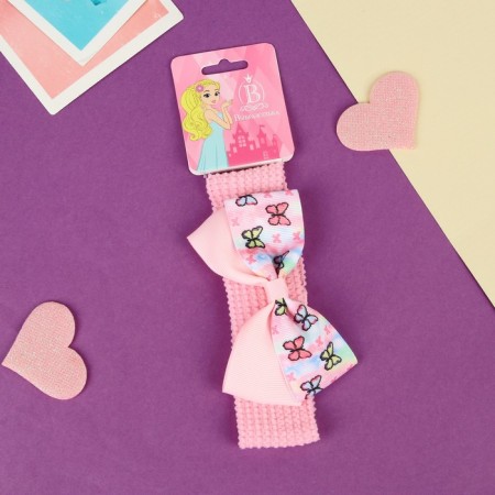 Hair bandage "chosen" butterflies classic, 16x3 cm, pink-2