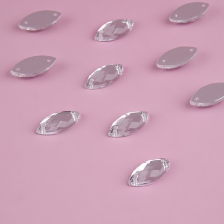 Rhound rhinestones “petal”, from organic glass, 7 × 15 mm, 50 pcs, white color-1