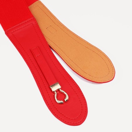 Women's belt, width 6 cm, elastic band, metal buckle, red color-2