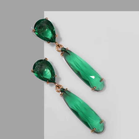 Earrings with Cleo rhinestones rain, green color in gold-1
