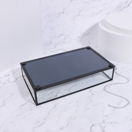Square organizer for storage, 1 section, glass, 24 × 14 × 5 cm, transparent/black color-2