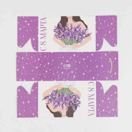 Capcake box, confectionery packaging with PVC lid, 2 cells, Lavender, March 8, 16 x 8 x 10 cm-3