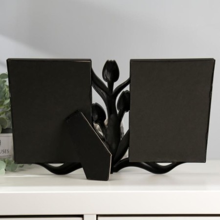 Photo frame plastic in 2 photos 10x15 cm "tulips" Dark silver 20x31 cm-3