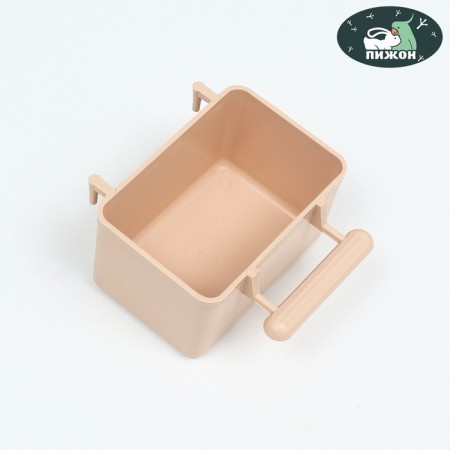 The bird feeder is large, rectangular, in a cage, 8 x 5 x 4.5 cm, beige
