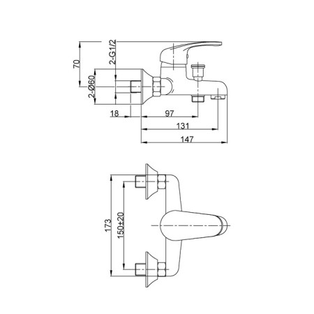 Bath mixer and shower Eleanti Elt3030, single -leaf, hose, watering can, bracket, chromium color 40736-1