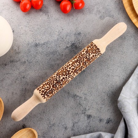 Carved rocking with patterns "Magic flower" for baking, beech, 40 mm × 350 mm
