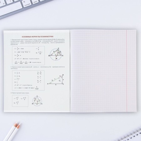 An objective note 48 sheets, A5, nature, with reference materials “September 1: Geometry”, cover coated cardboard 230 gr., Inner block in a cage 80 gr., Whiteness up to 80%, block No. 2.-2