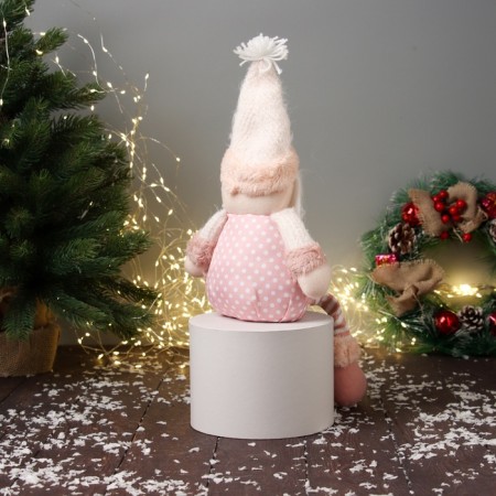 Soft toy "Santa Claus with striped long legs" 47x19 cm, white-pink-3