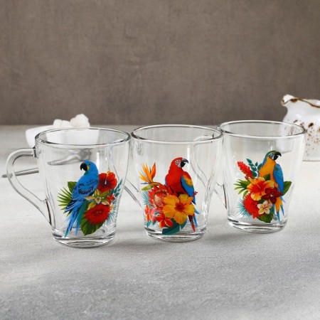 Glass Glass "Tropical Birds", 250 ml, MIX drawing-2