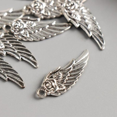 Decor Metal for creativity "Wing with rose" silver (A16767 3x1.1 cm
