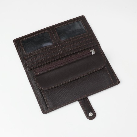 Men's purse on a button, for bills, for cards, for coins, brown color-2