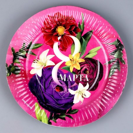 Disposable paper plate "since March 8", 18 cm-1