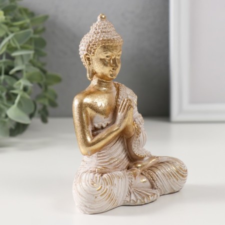 Souvenir Polystone "Buddha in a white robe. Pentat together" 5x9.5x12 cm-1