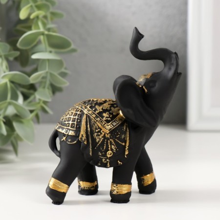 Polystone souvenir "Black Elephant in the Golden Rich Popon" 8x5x10.5 cm
