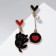 Earms with enamel "cat" with hearts, black-red color in gold