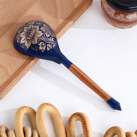 Spoon wooden, stencil, blue-1