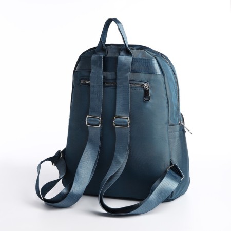 A backpack with a zipper, 5 outer pockets, pencil case, turquoise color-4