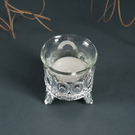 Climber Plastic, glass for 1 candle "droplets" silver 7x6x6 cm-3