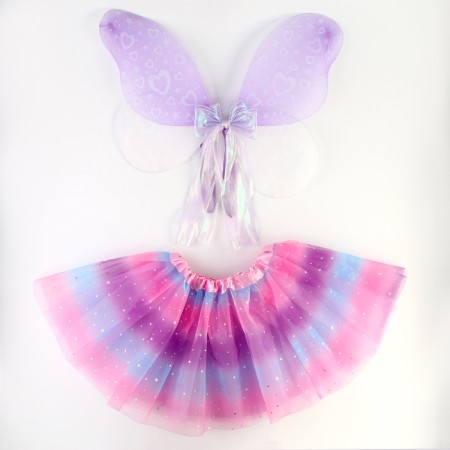 Carnival set "Butterfly" 2 items: skirt, wings. Rainbow color with sparkles