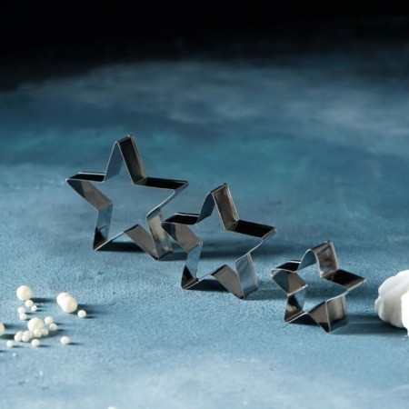 A set of forms for cutting the cookies of the share “heart, asterisk”, 6 objects, 7 × 13 × 1.5 cm, silver color-1