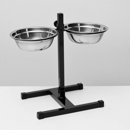 Stand with bowls, 2 x 1 l, height 40 cm, collapsible, black-1