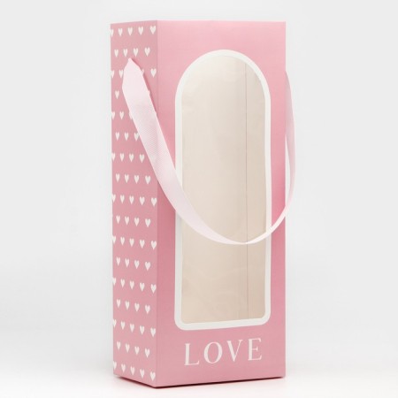 Package Pack for Flowers with a plastic window, love, pink, 30 x 12 x 8 cm-2