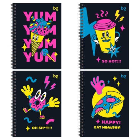 Note book A6, 80 sheets in a cage on a rowing "Neon delight", a solid cover, matte lamination, selective varnish, mix