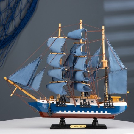 The ship is a souvenir average "horseman", the sails are blue, mix, 43x8.5x39 cm-12