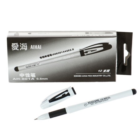 Gel pen, 0.5 mm, black, white body, with a rubber holder-3