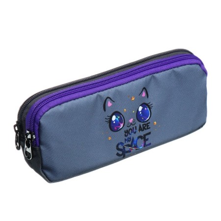 Penal soft, 2 compartments, volumetric, 90 x 220 x 40 mm, Stavia "Cat Cosmos" gray 86202-2