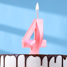 Свеча в торт "Грань", цифра "4", розовый металлик, 6,5 см