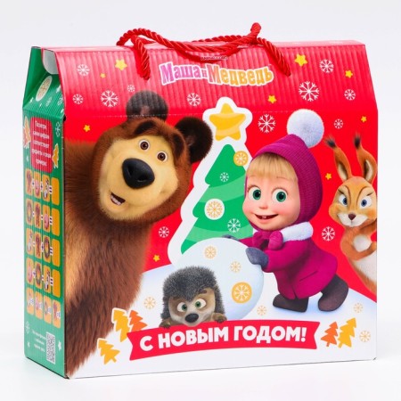 Gift box New Year's Masha and Bear Cartoon on a QR code! 23 x 10 x 22 cm-1