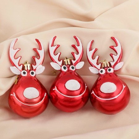 Christmas tree decoration "Funny deer" (set 3 pcs) 11x6 cm, red
