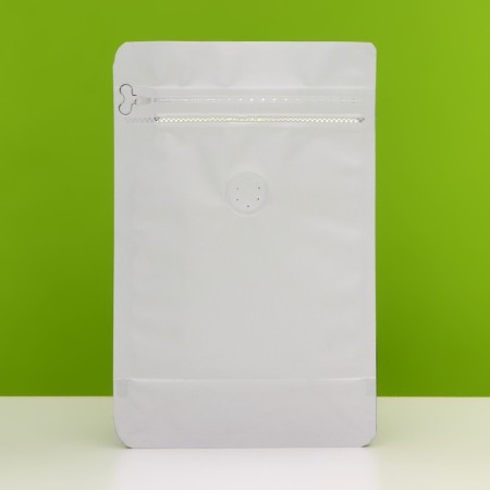 Eight-shirt packet for coffee, with a valve, flat bottom, white-black, 20 x 13 x 7 cm-2