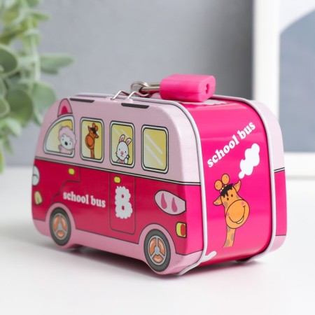 Piggy bank Metal with a lock "Beasts on the bus" MIX 11x5.5x6.7 cm-3