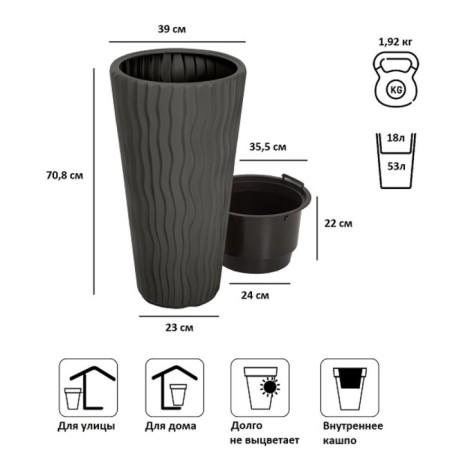 Kashpo Sandy Slim, 2 objects: internal and outer capacitance, 18 and 45 l, color gray color-1