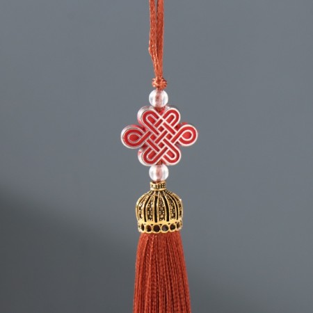 Textile suspension, plastic "Knot of happiness and infinity" Chocolate 0.7x1x9.5 cm-1