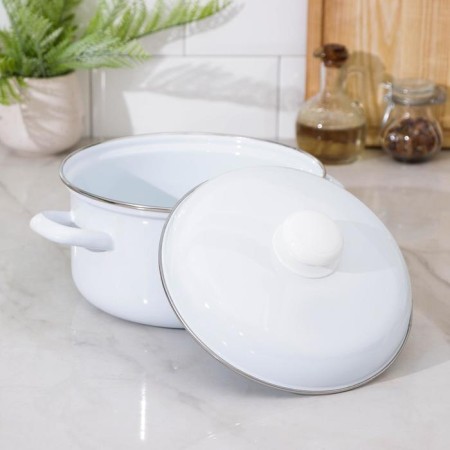 A pan without a decolle, 3 l, enameled cover, induction, white color-1