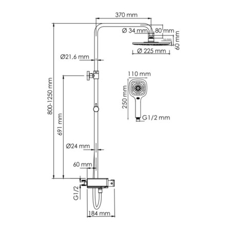 The shower system Wasserkraft a113.067.065.ch Thermo, tropical shower, thermostat, chrome-2