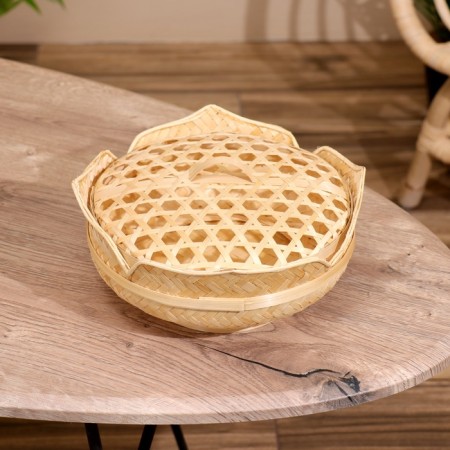 VAZ with a lid weaved, from bamboo 25x25x11 cm-1