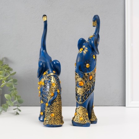 Souvenir Polystone "Blue elephants with orange rhinestones" set 28.5x21x8.3 cm-3