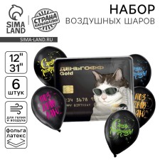 Букет из шаров «С днём рождения, Деньгофф», латекс, фольга, набор 6 шт.