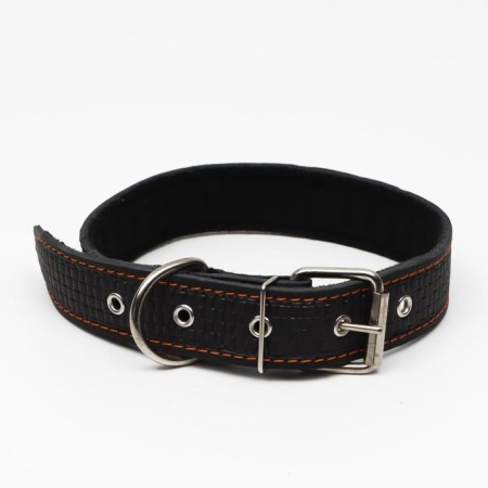 Leather collar with embossing on synthetic winterizer, 70.5 x 3.5 cm, Osh 45-60 cm, black-1