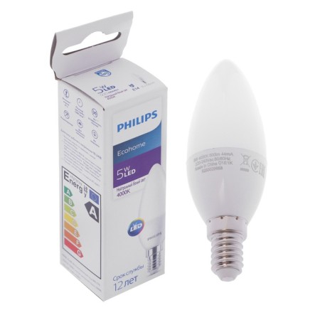 LED LED Philips Ecohome Candle 840, E14, 5 W, 4000 K, 500 lm, candle
